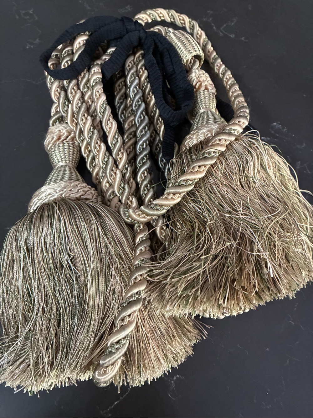 Pair of curtain tie backs in silk